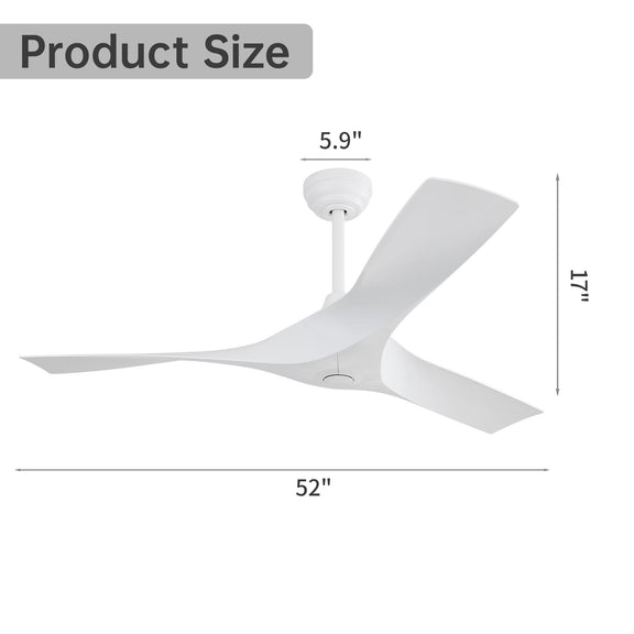 52-inch white 4-blade ceiling fan with size dimensions