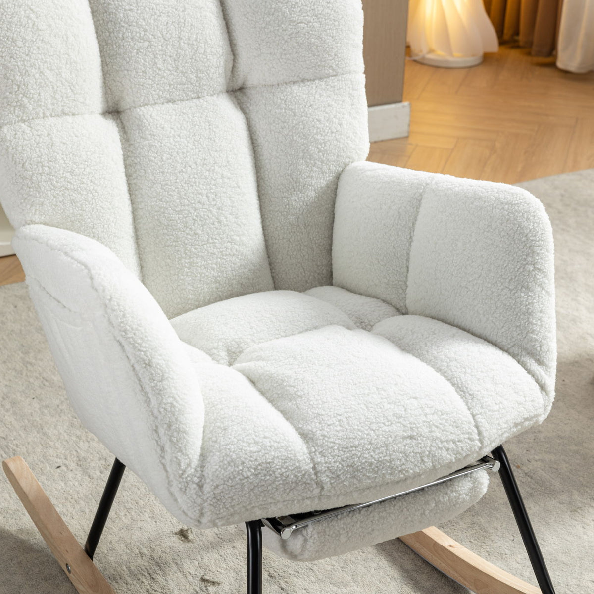 Teddy Fabric Rocking Chair With Adjustable Footrest - Ivory