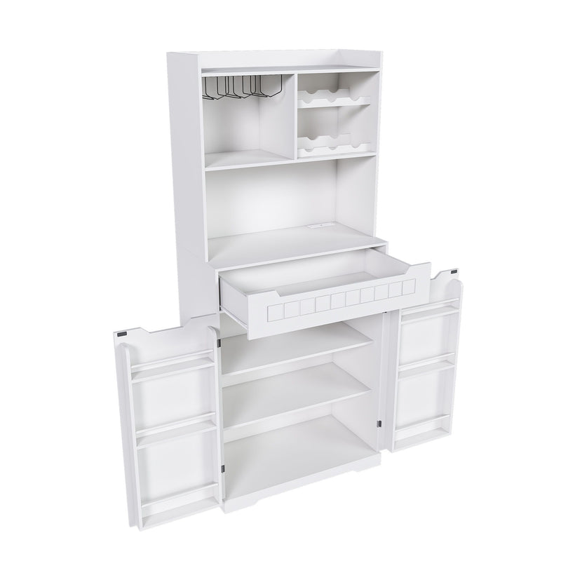 Modern Farmhouse Buffet Cabinet With Hutch Kitchen Storage Sideboard With Drawers & Barn Doors - White