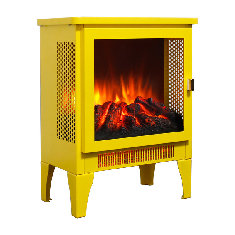 18 inch Freestanding Electric Fireplace Stove heater with 3D Flame effect, Lemon Yellow