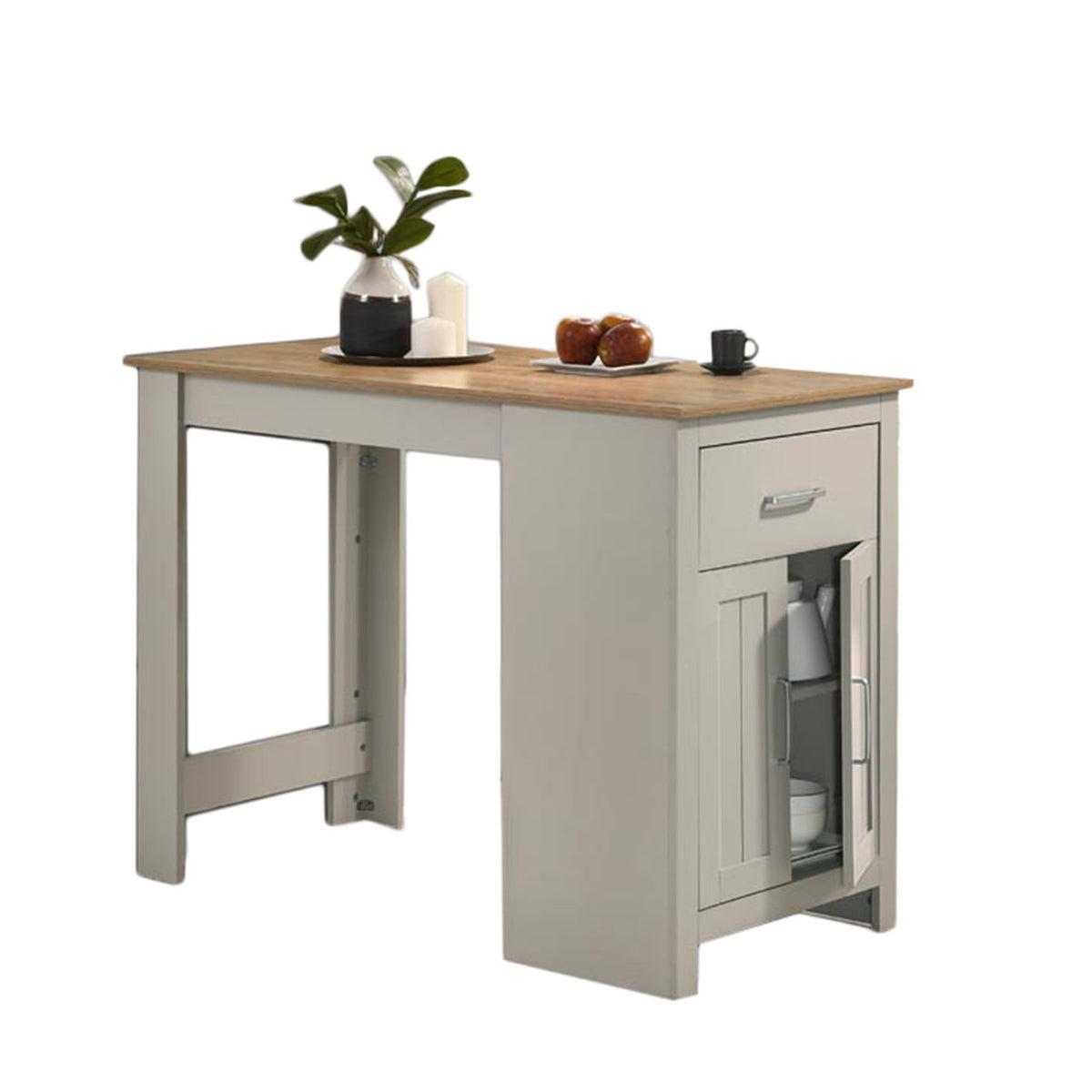 Alonzo - Small Space Counter Height Dining Table With Cabinet, Drawer, And 2 Ergonomic Counter Stools (Set of 3)