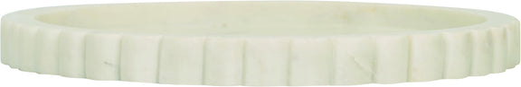 Cream-colored genuine marble tray side view with thick rim and scalloped edge