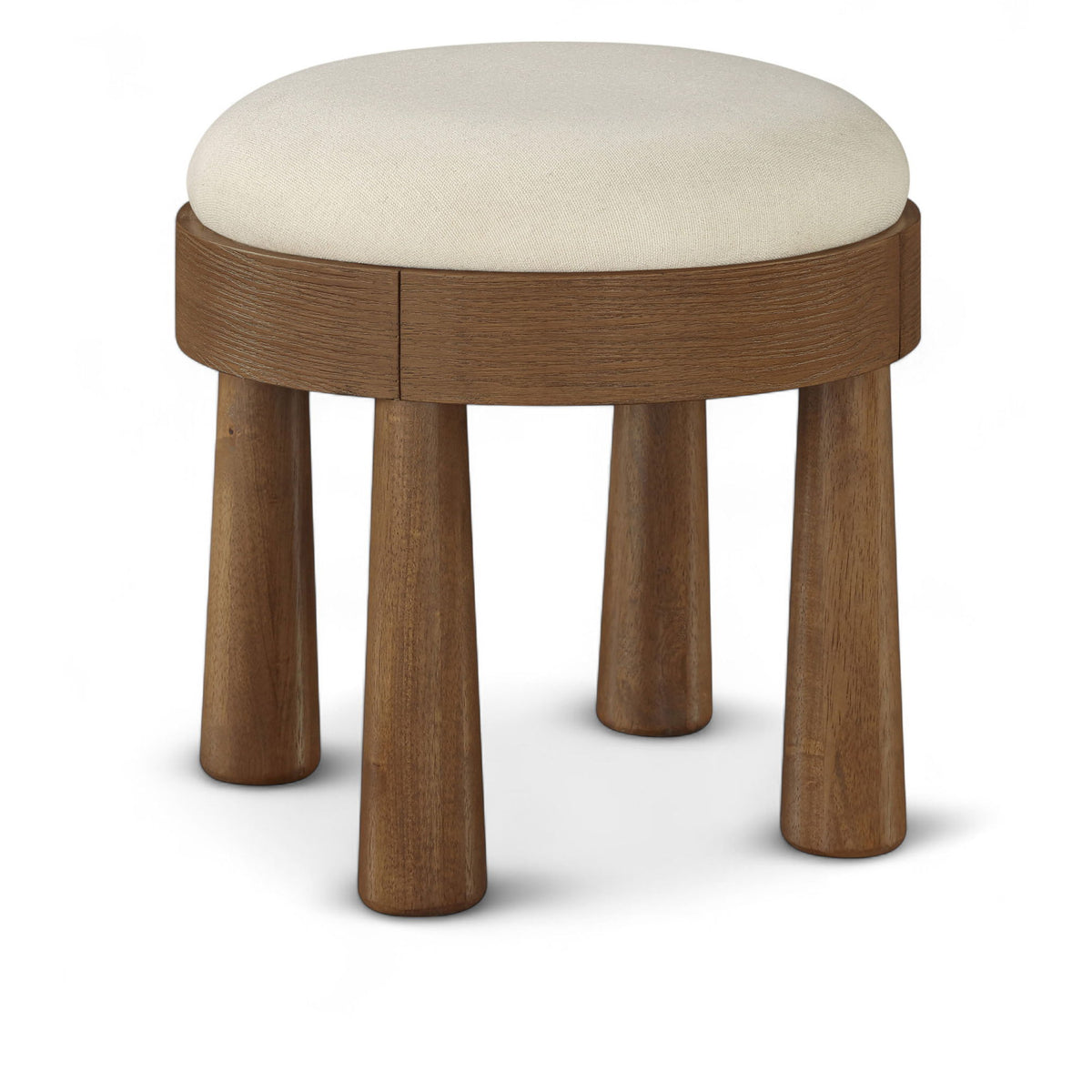 Larea - Linen Textured Fabric Upholstered Ottoman - Walnut Base