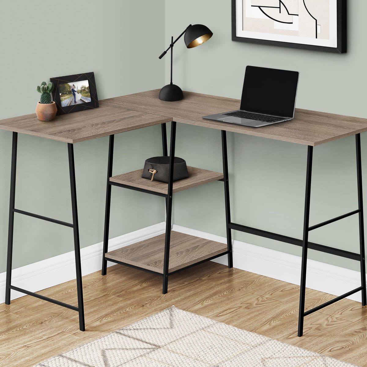 Computer Desk, Home Office, Corner, Storage Shelves, L Shape, Work, Laptop, Contemporary, Modern