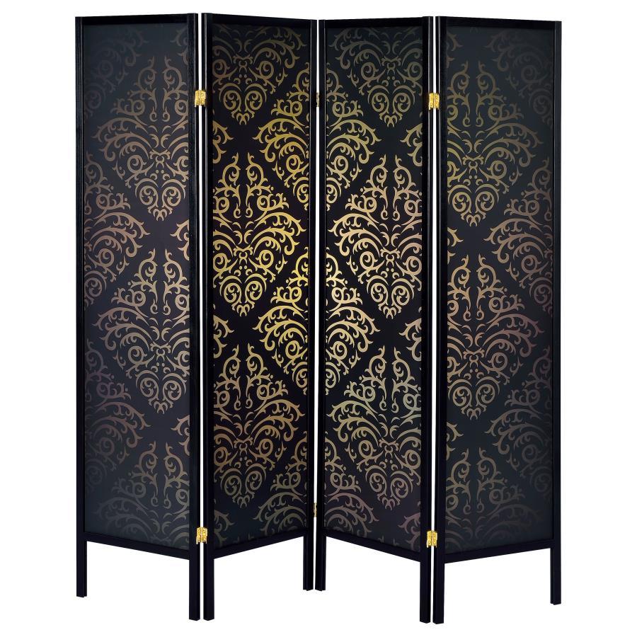 Haidera - 4-Panel Room Divider Folding Screen - Black Damask