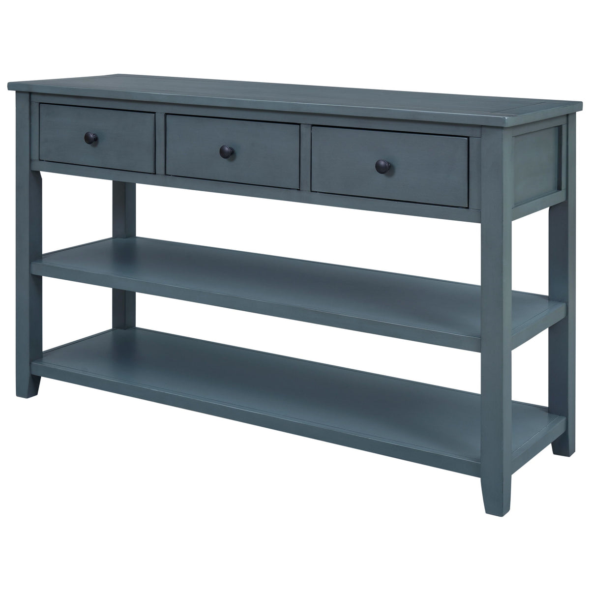 Retro Design Console Table With Two Open Shelves, Pine Frame And Legs For Living Room