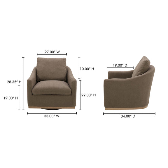 Swivel chair size diagram: 33W x 34D x 28.35H in