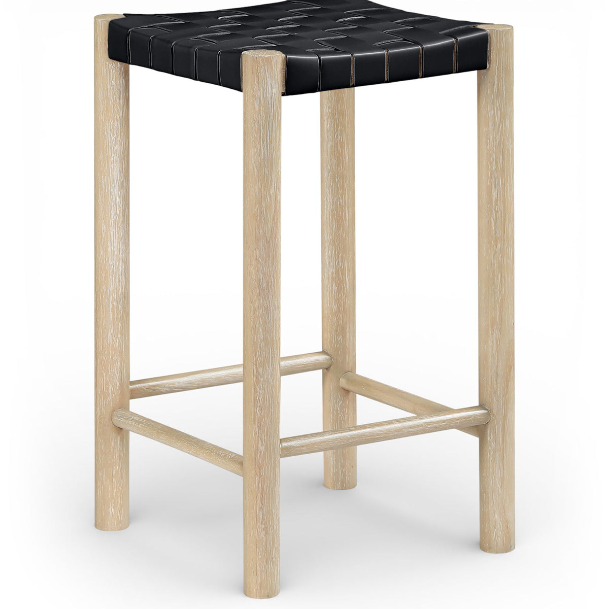 Entwine - Vegan Leather Upholstered Backless Counter Stool - Painted Natural