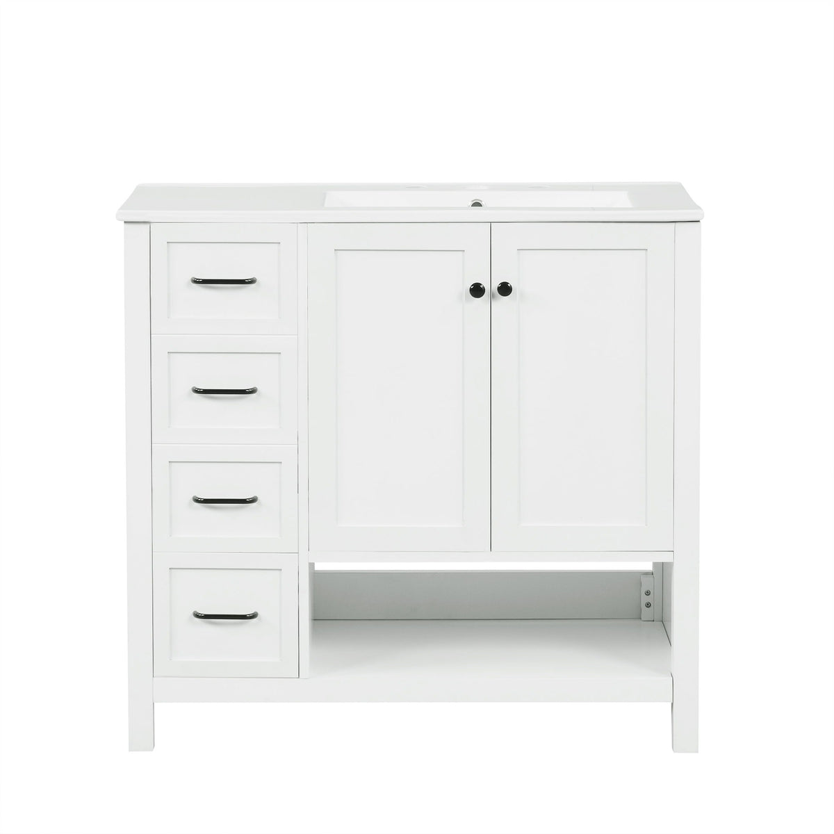Bathroom Vanity With Sink Top, Bathroom Vanity Cabinet With 2 Doors And 2 Drawers, Open Shelf