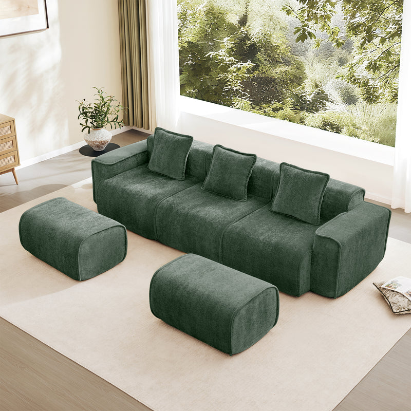 3-Seater Modular U-Shaped Velvet Sectional Sofa - Green Velvet