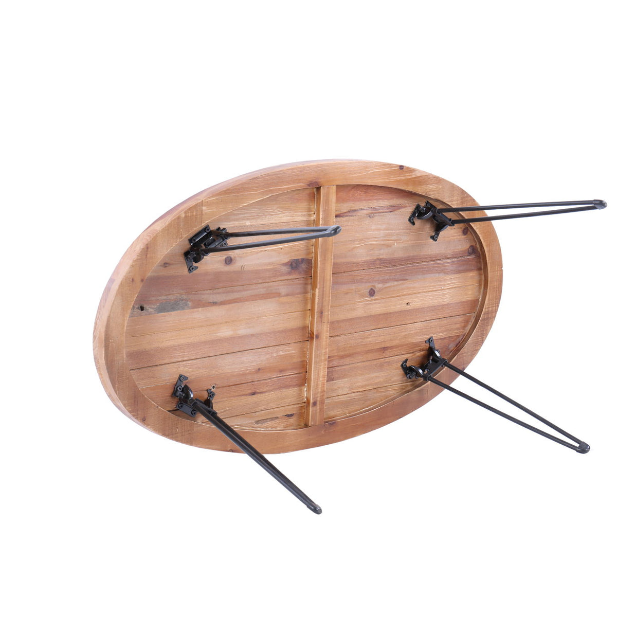 Oval Natural Reclaimed Wood Foldable Cocktail Table For Your Living Room - Natural