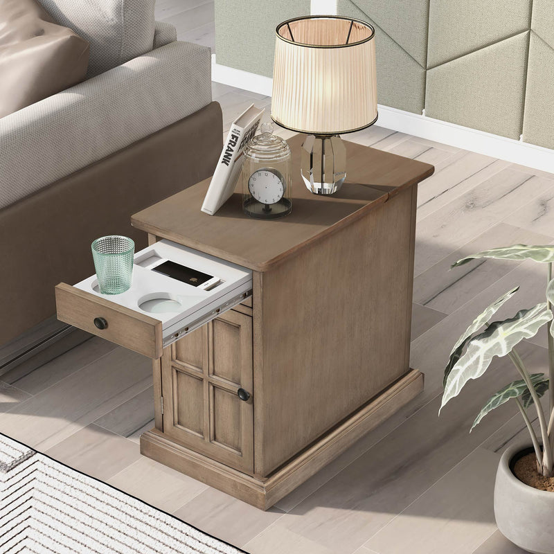 End Table USB Charging Brown