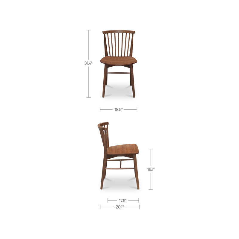 Dark brown dining chair dimensions with slatted back and curved seat