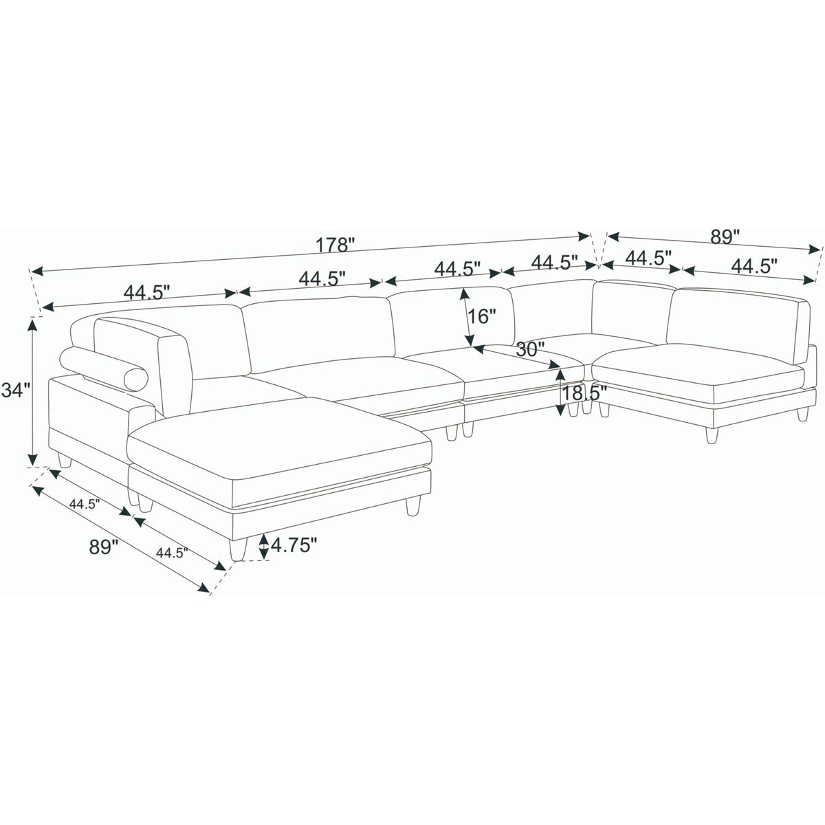 Modern Modular Sectional With Adjustable Back Support