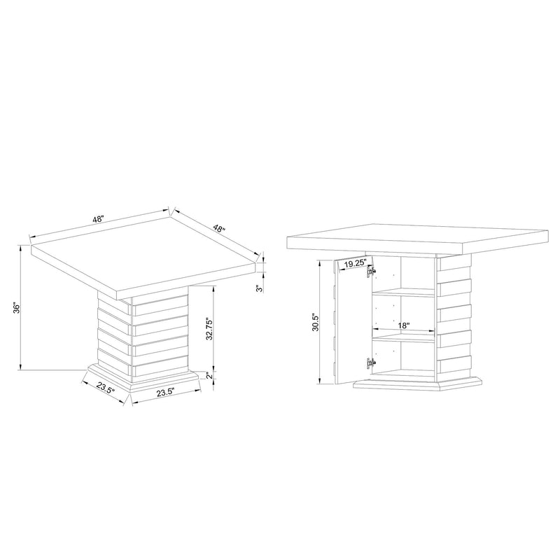 Donna white bar table technical line drawing with measurements