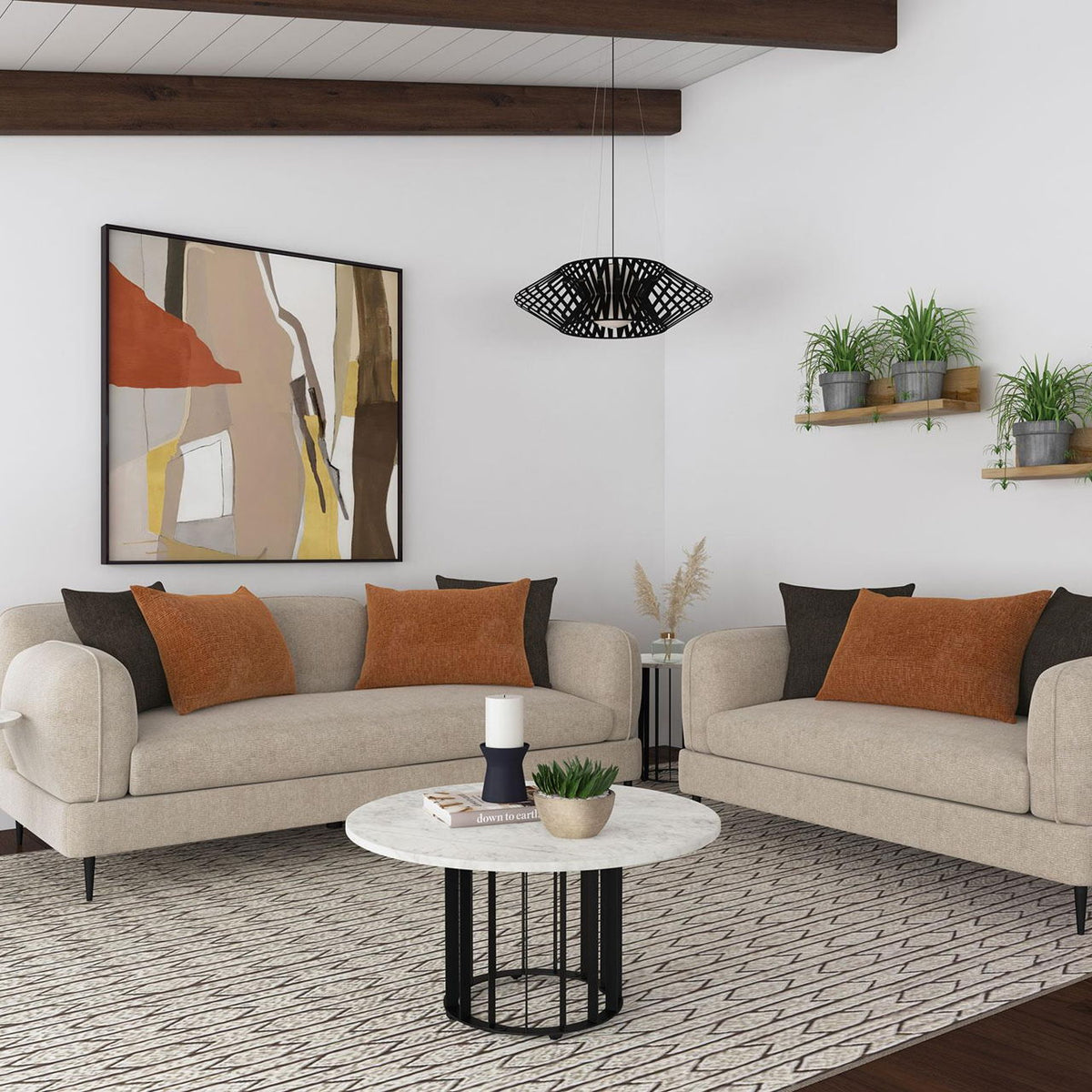 Jade 2-piece Chenille Upholstered Sofa Set Latte