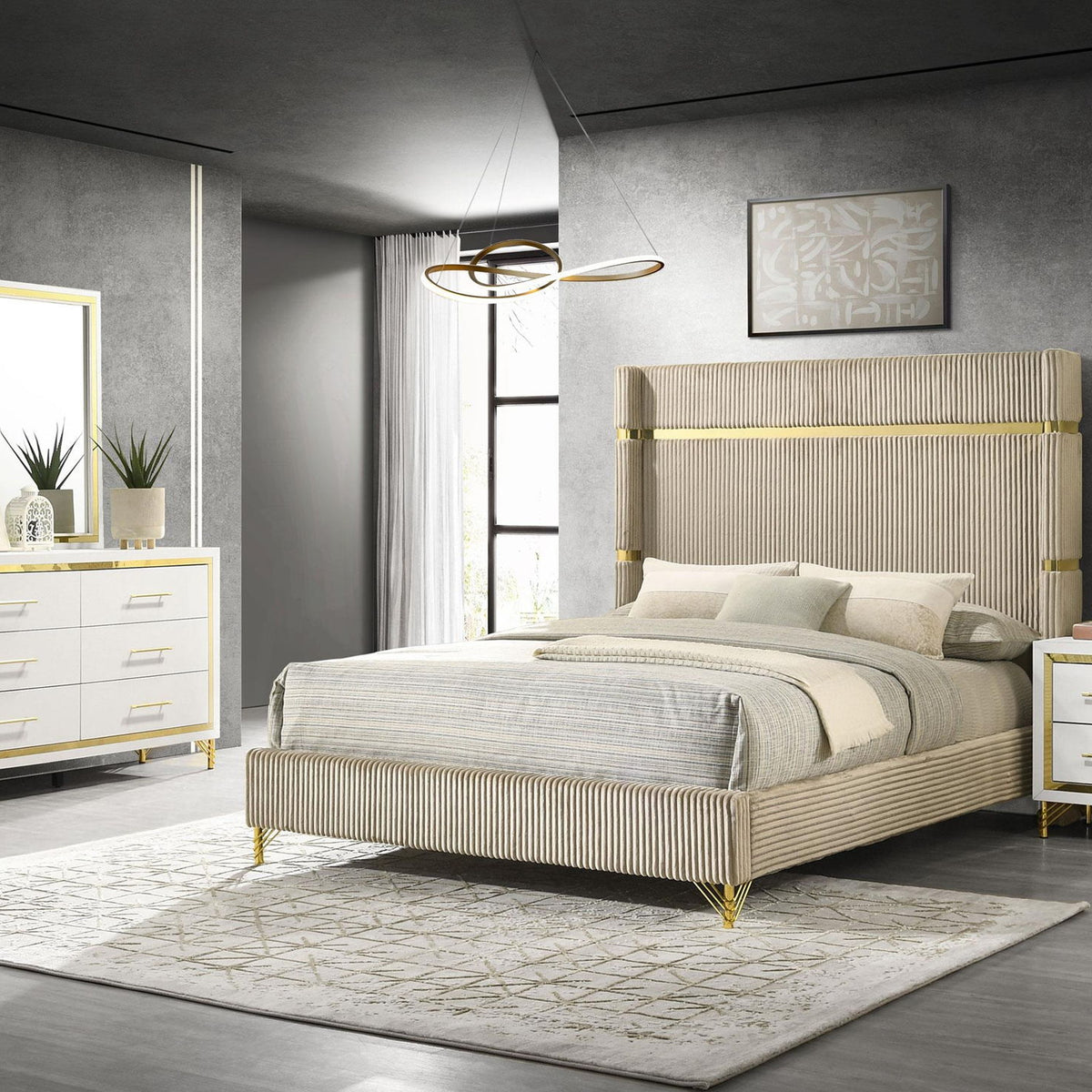 Lucia 4-piece Queen Bedroom Set Beige and White