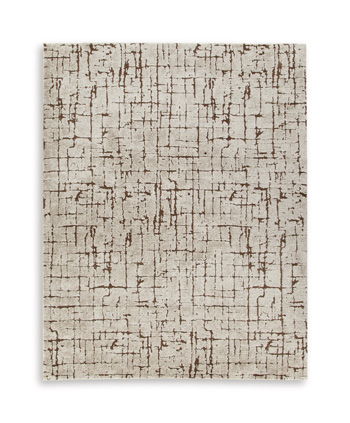 Claygrove rug in light brown with grid and distressed line details