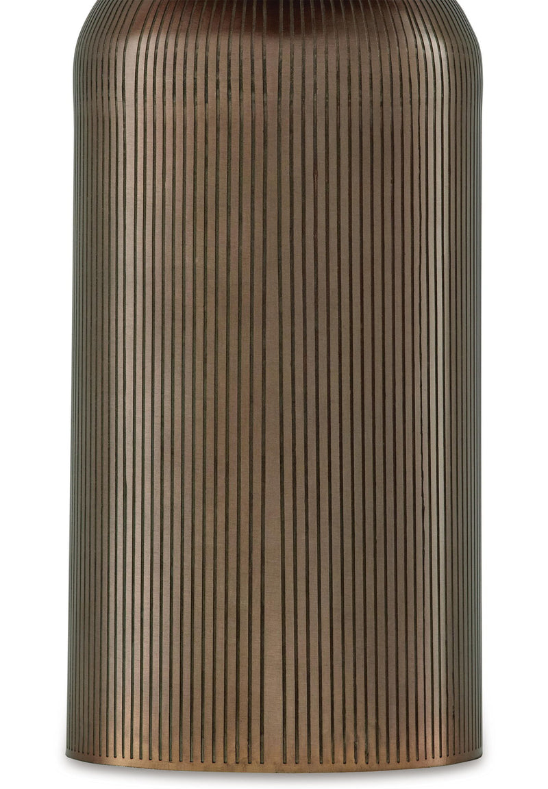 Dorriham metal table lamp, ribbed light bronze cylinder body