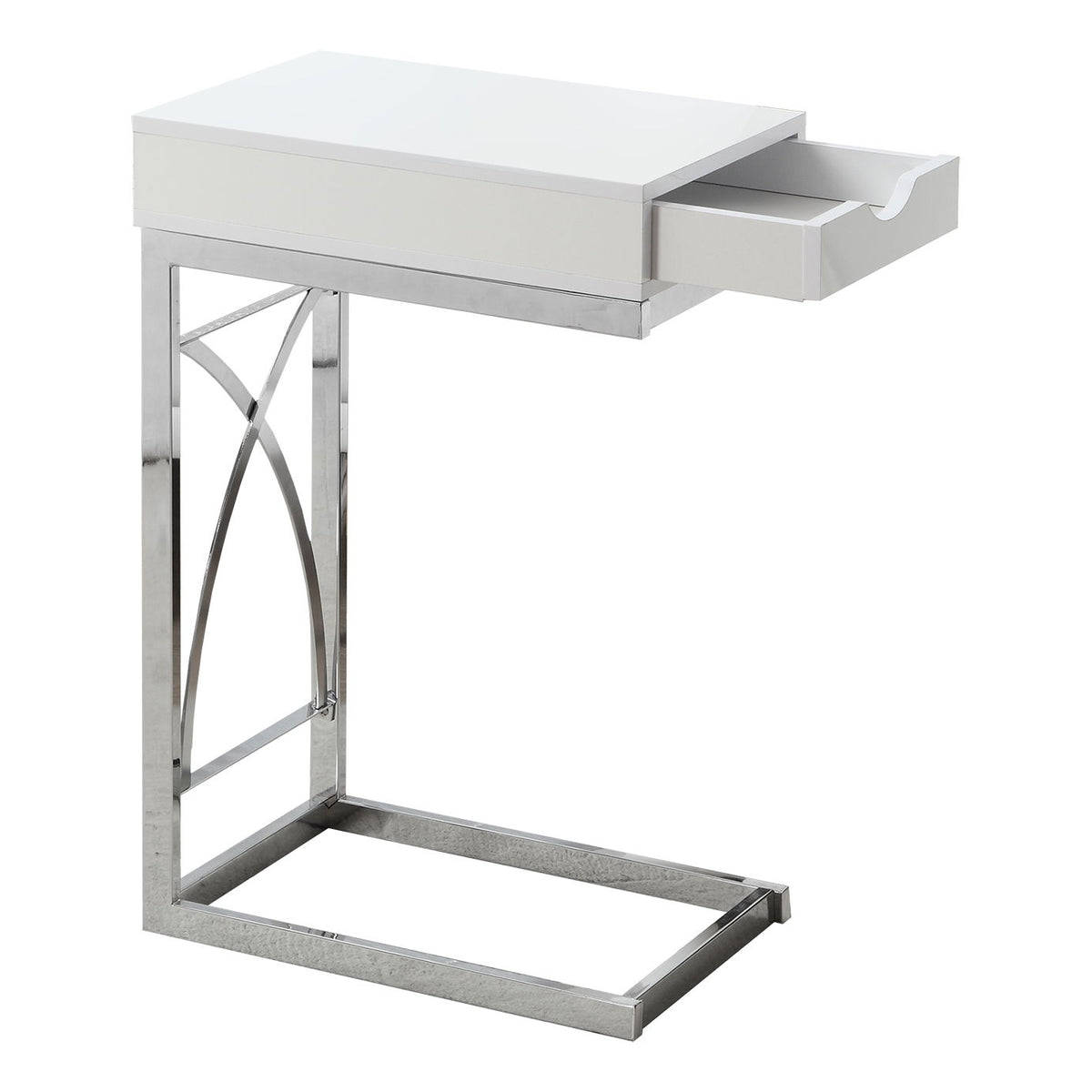 Accent Table, C - Shaped Glossy Contemporary & Modern - White