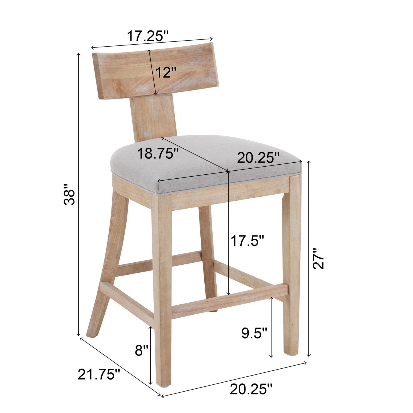 Upholstered Counter Height Bar Stools With Solid Rubber Wood Frame (Set of 2)