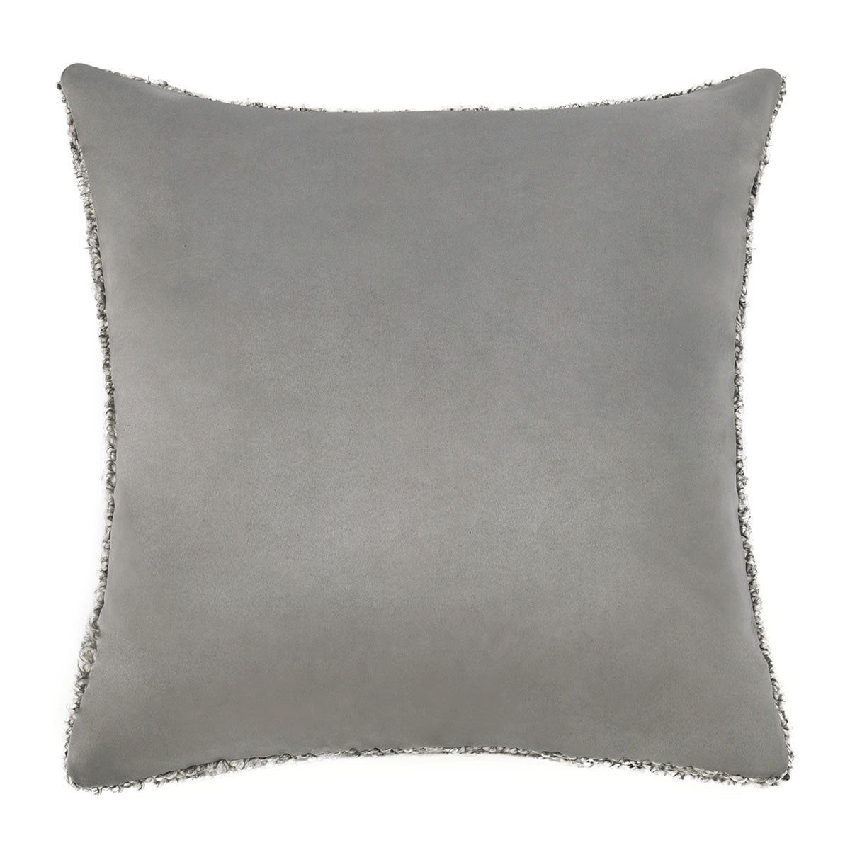 Gray solid pillow with short fringe trim along edges