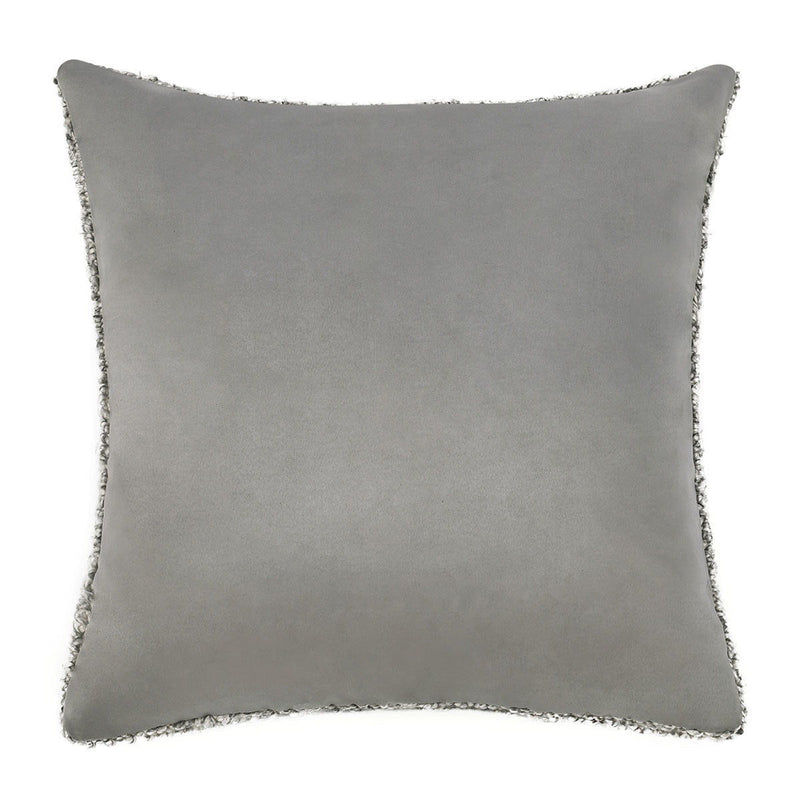 Gray solid pillow with short fringe trim along edges