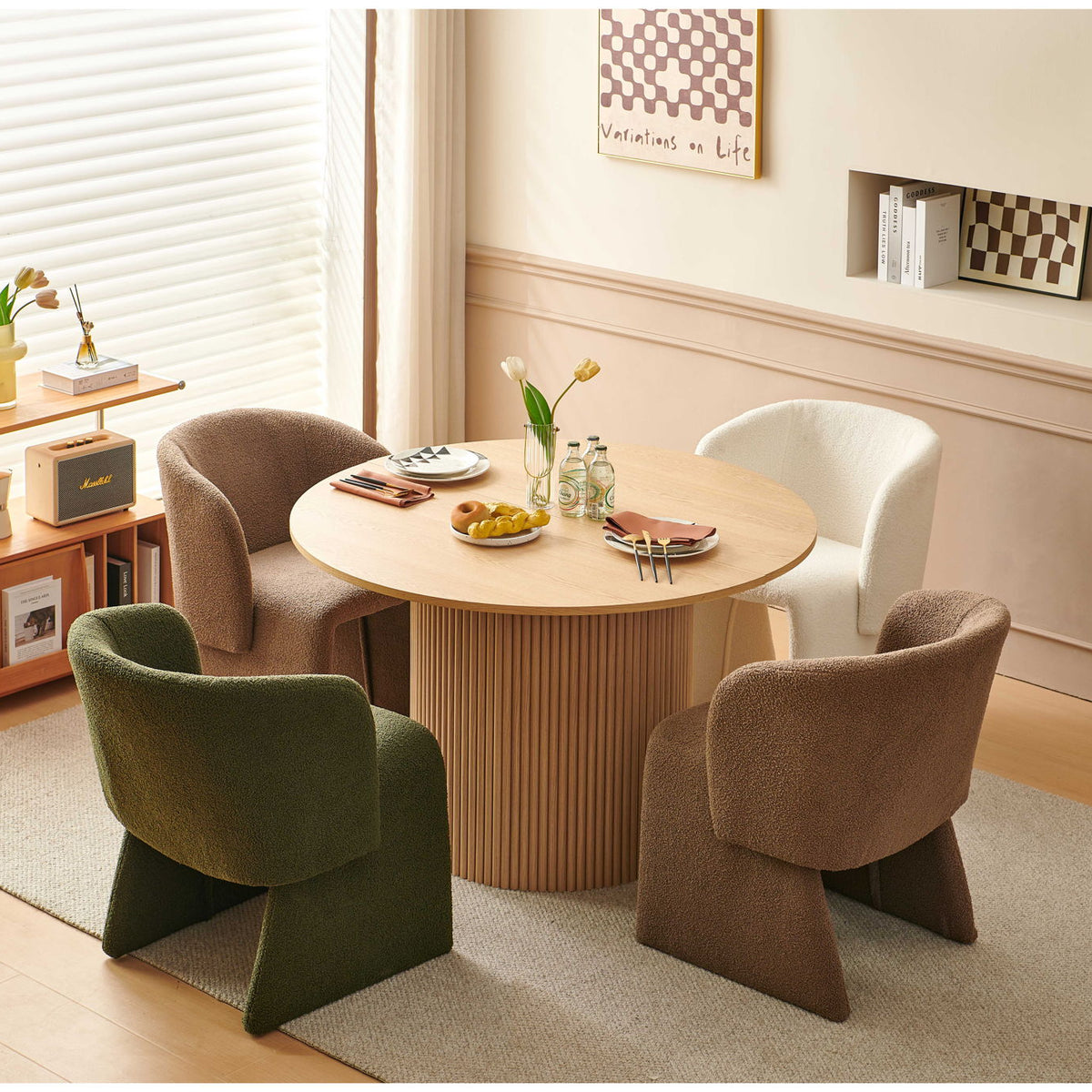 Modern Accent Chair Brown Single Sofa Chair, Upholstered Side Chair Teddy Comfy Chair For Dining Room / Bedroom / Living Room / Reception