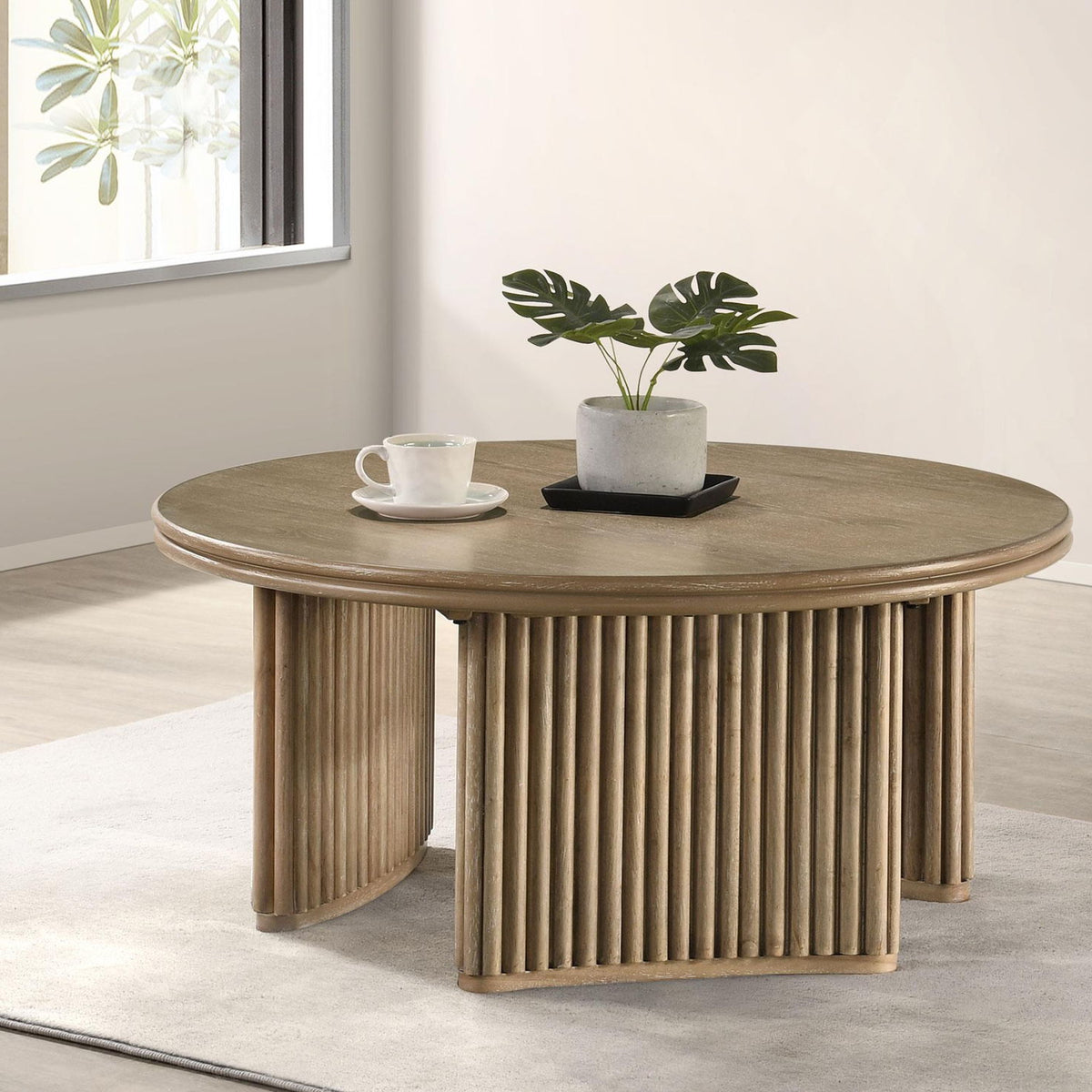 Adina 36-inch Round Wood Coffee Table Distressed Light Brown