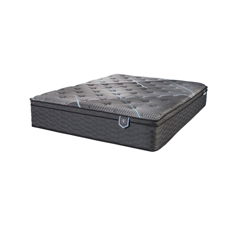 Dark gray euro-top hybrid mattress with quilted top and dark side trim