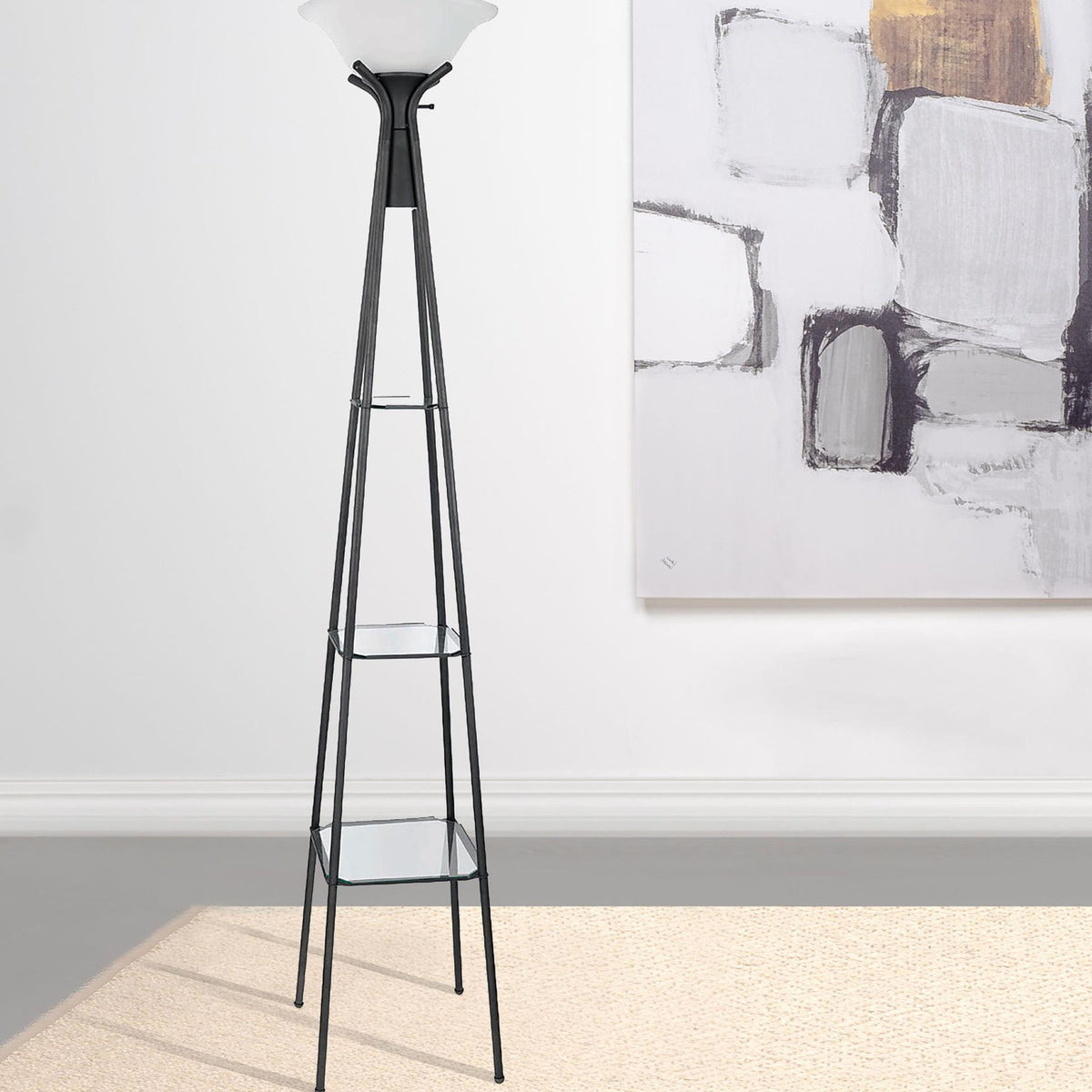 Gianni 70-inch 3-shelf Frosted Torchiere Floor Lamp Black