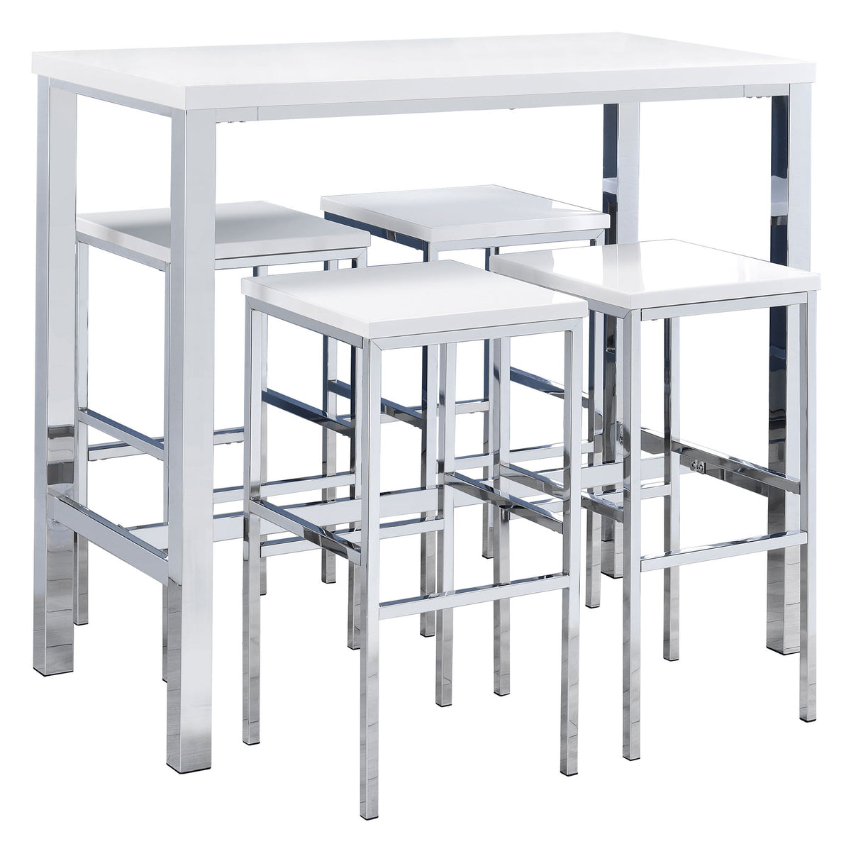 Gloss white 5-piece bar table and matching stools set with footrests