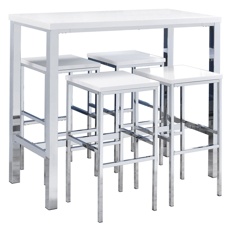 Gloss white 5-piece bar table and matching stools set with footrests