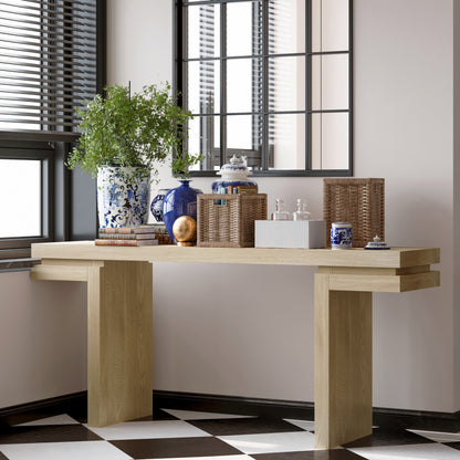 Console Table Wood Veneer Oak 66-inch
