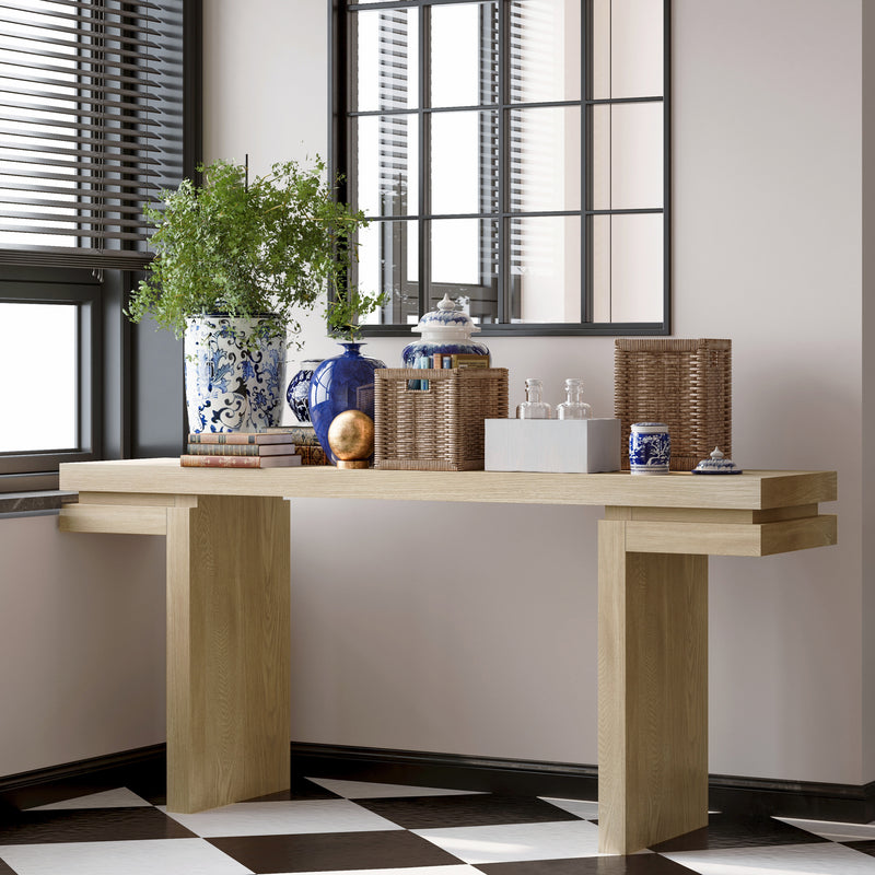 Console Table Wood Veneer Oak 66-inch