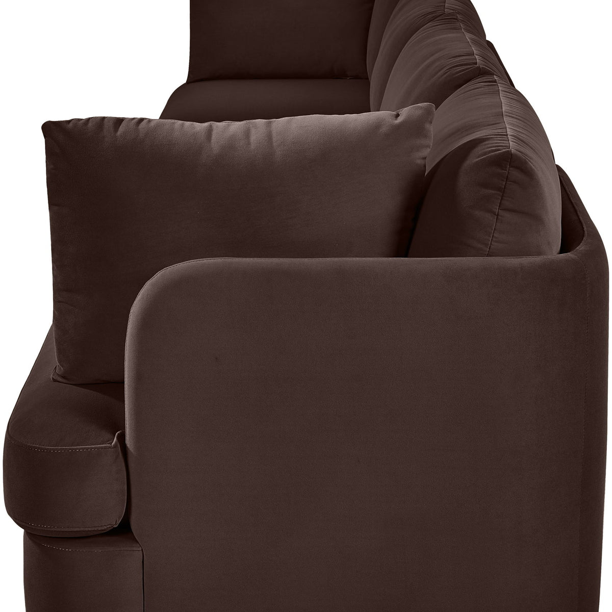 Dark brown velvet performance fabric upholstered 4-piece sectional sofa with chaise