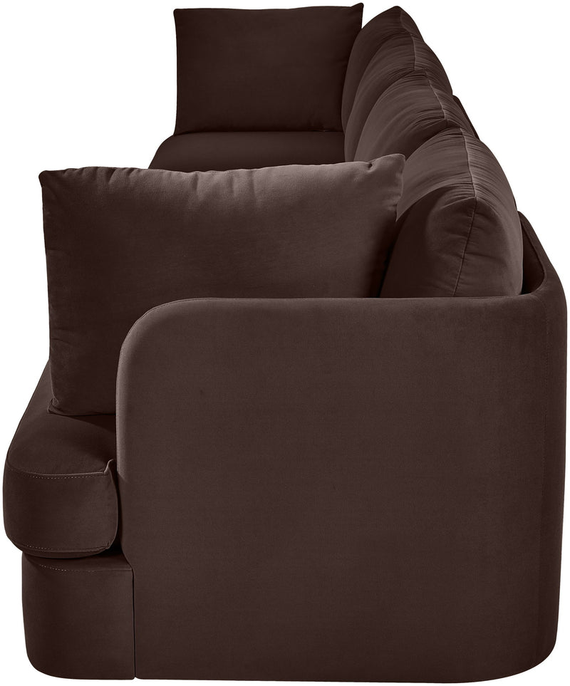 Dark brown velvet performance fabric upholstered 4-piece sectional sofa with chaise