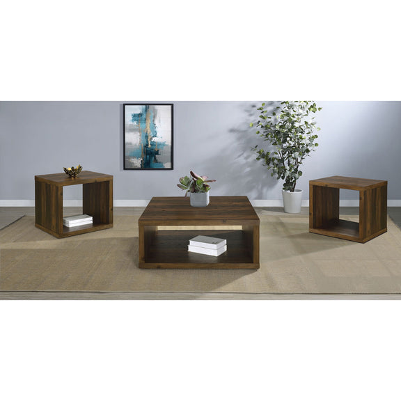 Hermosa open-sided table set with coffee table and two end tables, dark brown