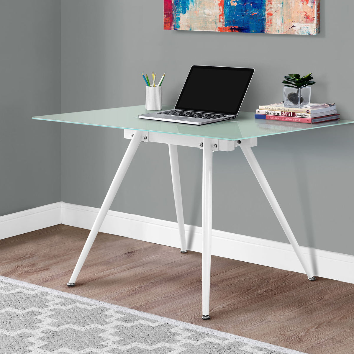 Computer Desk For Home Office, Laptop, Tempered Glass, Contemporary & Modern - White
