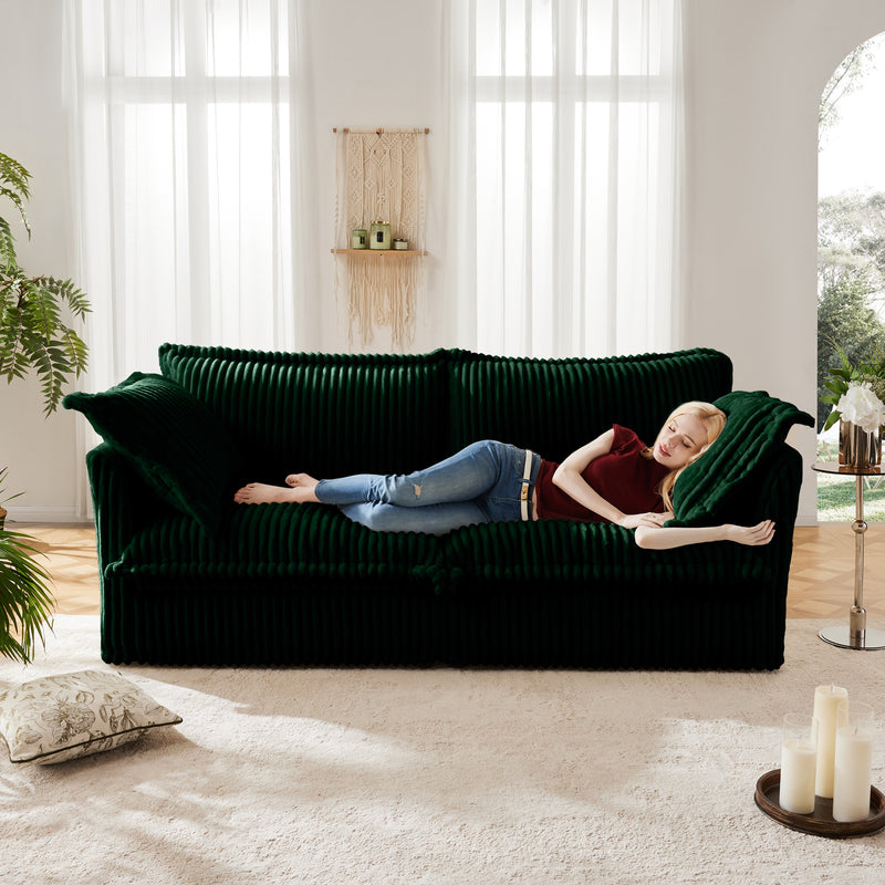 2-Seater Slipcovered Corduroy Sofa - Green Corduroy