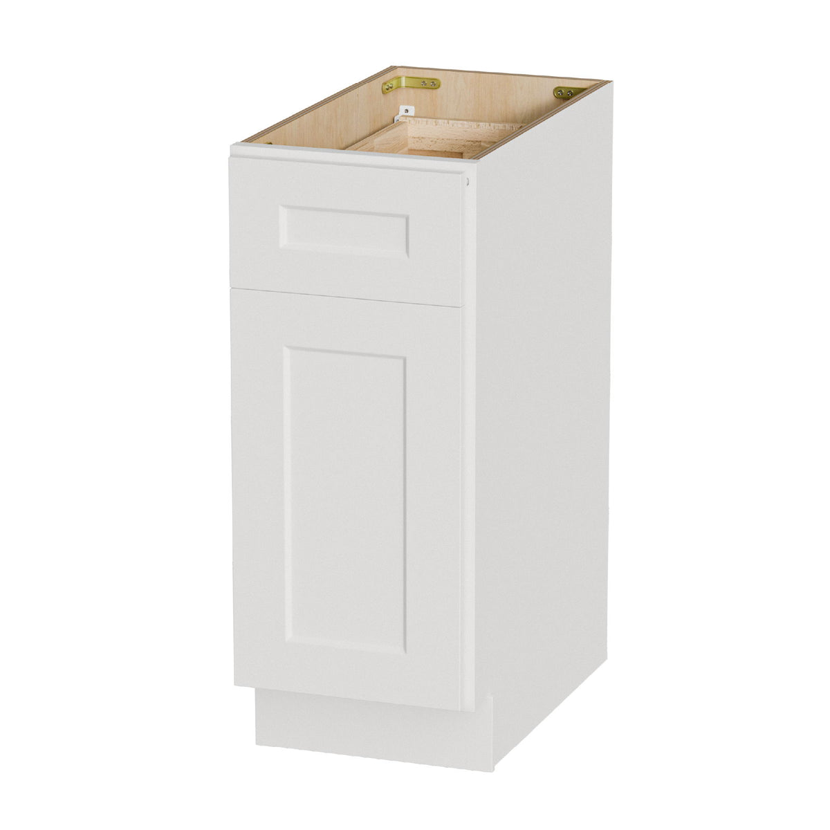 White shaker base cabinet with soft-close door and drawer, shaker panel front