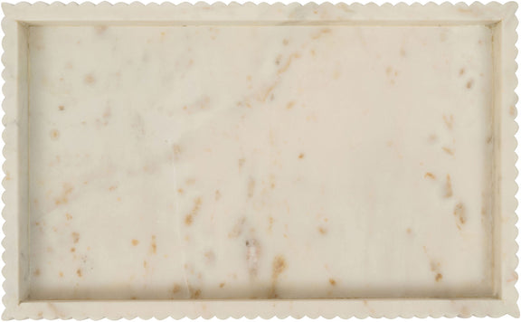 White genuine marble tray with scalloped border