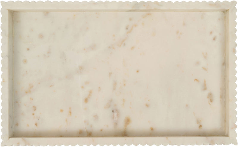 White genuine marble tray with scalloped border
