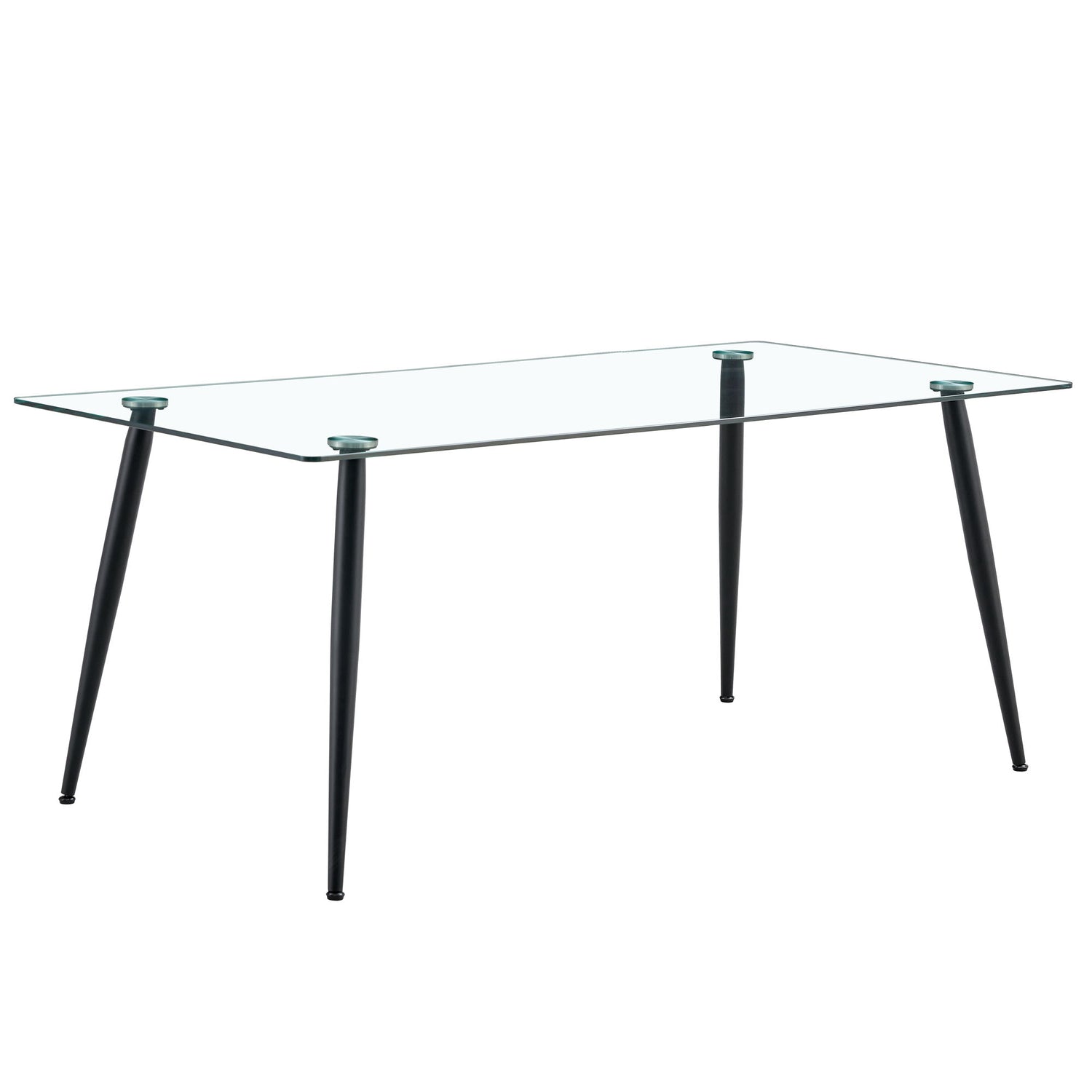 Modern Rectangular Glass Dining Table For 4 - 6 People With Tempered Glass Countertop