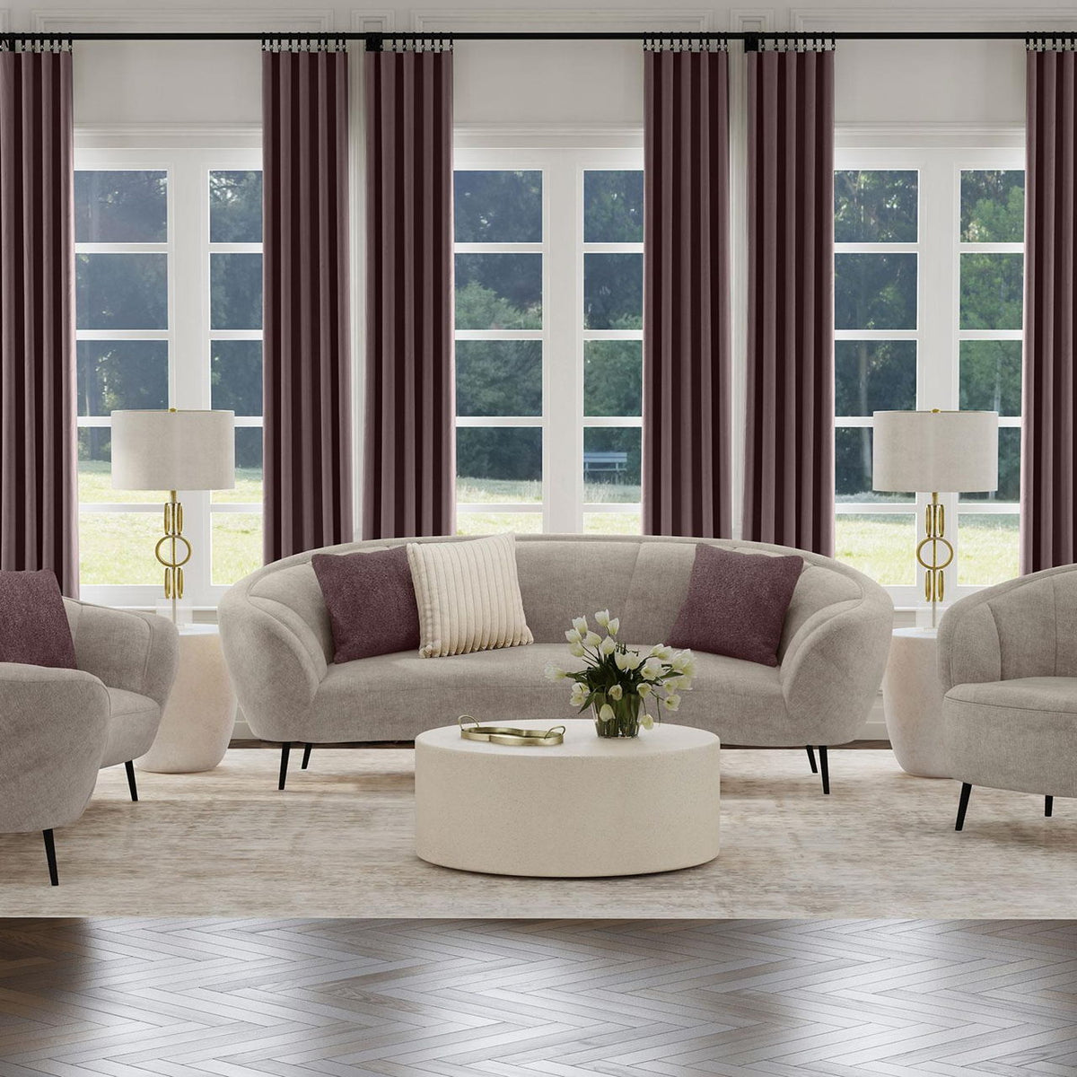 Ellorie 3-piece Upholstered Curved Sofa Set Beige