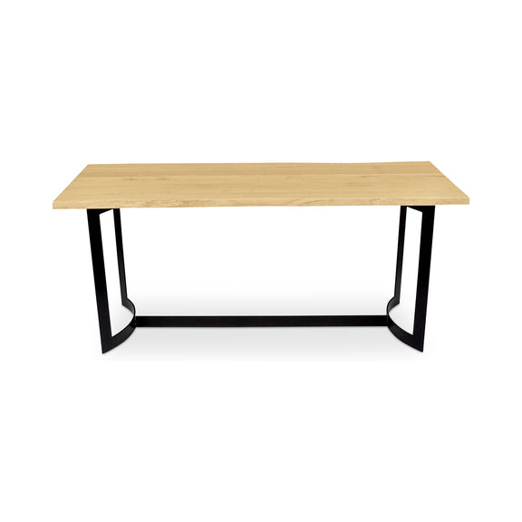 Natural oak counter table with rectangular wood top and black metal frame