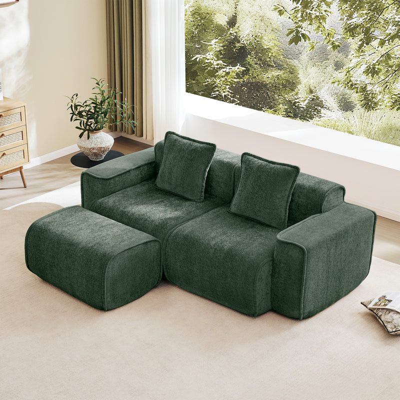 2-Seater Modular L-Shaped Velvet Sectional Sofa - Green Velvet
