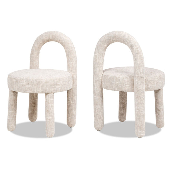 Dining side chair set with round-arched fully upholstered frame, beige fabric