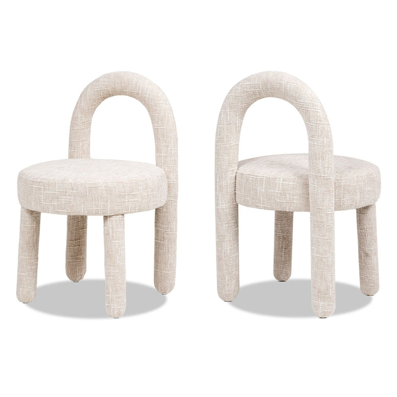 Dining side chair set with round-arched fully upholstered frame, beige fabric