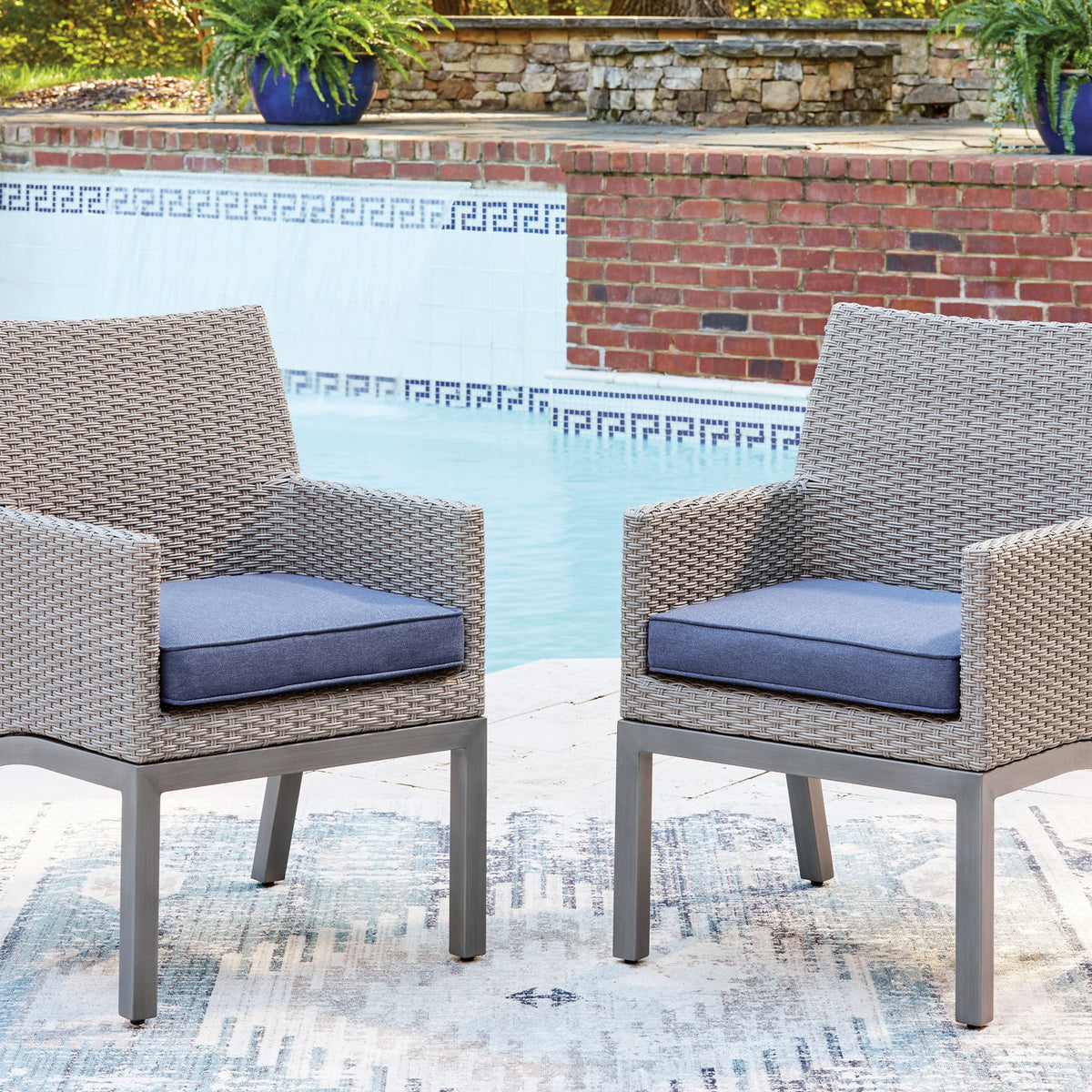 Half Moon Beach - Arm Chair With Cushion (Set of 2) - Blue / Gray